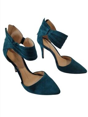 Giani Bini Teal Suede Pointed Toe Ankle Strap Pump Heels 8.5M Minimalist Party
